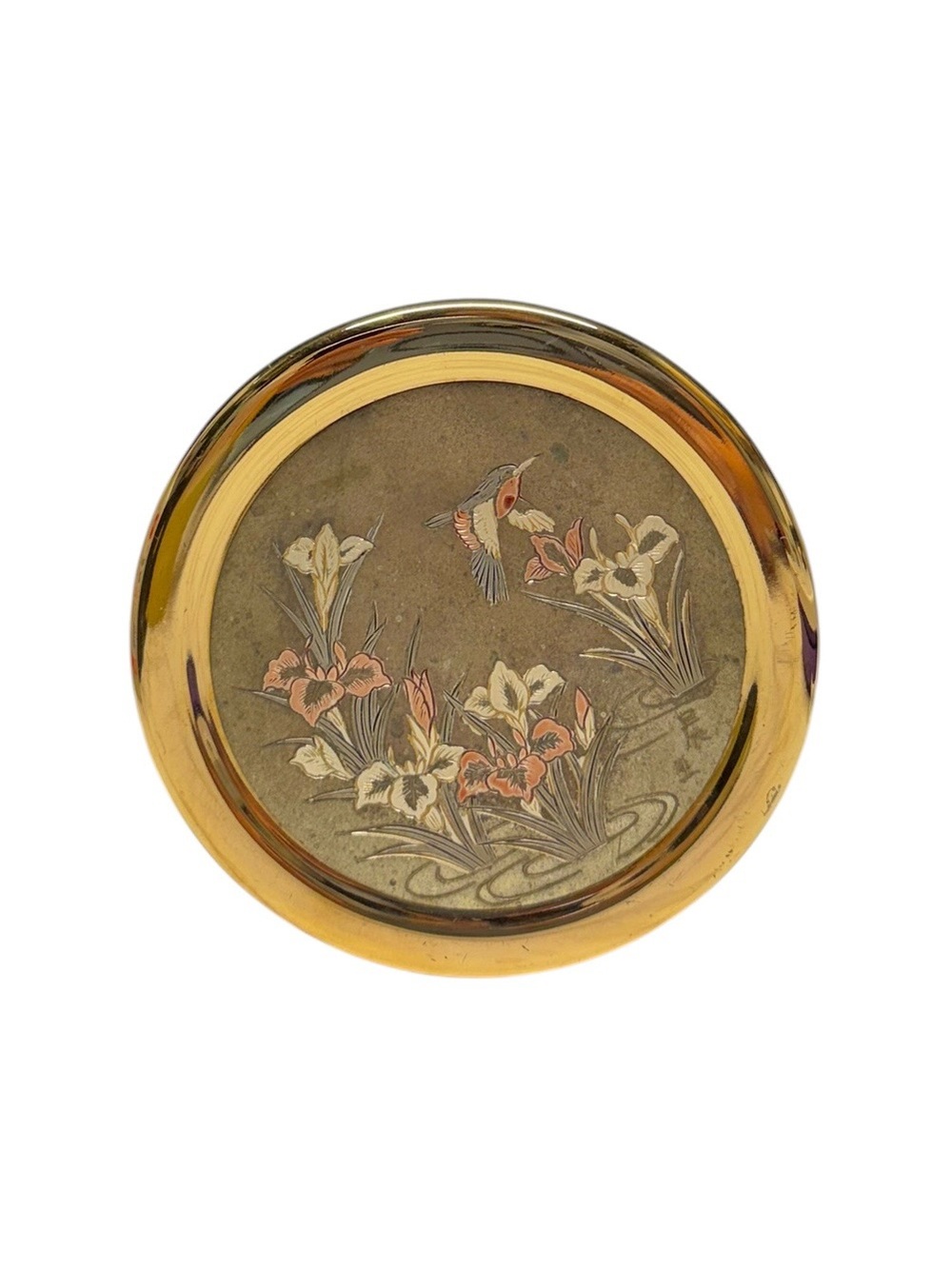 Art of Chokin 24k Gold Trim Hummingbird Porcelan Trinket Box Jewelry Bowl w/ Lid